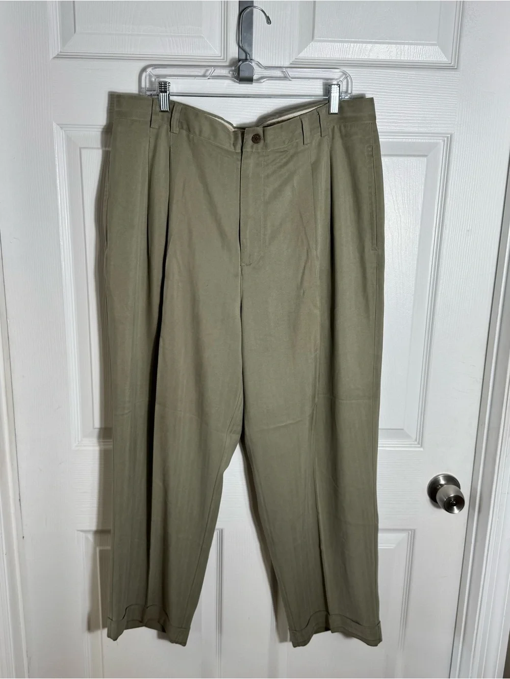 Tommy Bahama 100% Silk Pleated Dress Pants Tan Green Men's 38x28